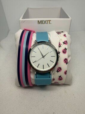 Mixit Women's 35mm White Analog Quartz Watch 3 Interchangeable Silicone Bands